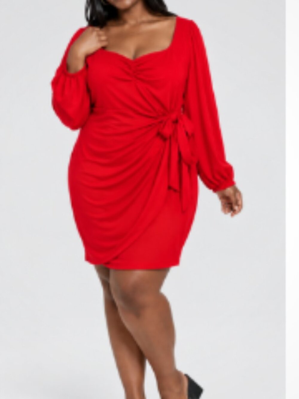 Ava & Viv Women's 1X Red Ruched Tie Front Long Sleeve Mini Dress NWT Plus Size